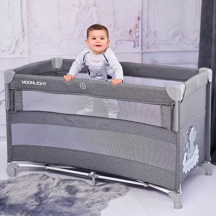 Дитяче дворівневе ліжечко-манеж від народження до 3-х років Up And Down Mellow Rose Sleeping Animals Lorelli Пудровий - фото 10