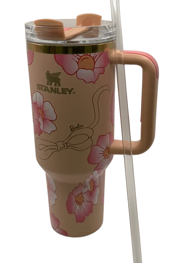 Термос термокружка Stanley Quencher H2.0 Tumbler из нержавеющей стали 1,18 л Peach Flower Barbie KT7001984 - фото 3