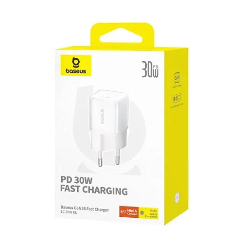Сітчасте зарядне пристрій Baseus GaN5S Fast Charger 1C 30W EU білий P10162504213-00 - фото 5