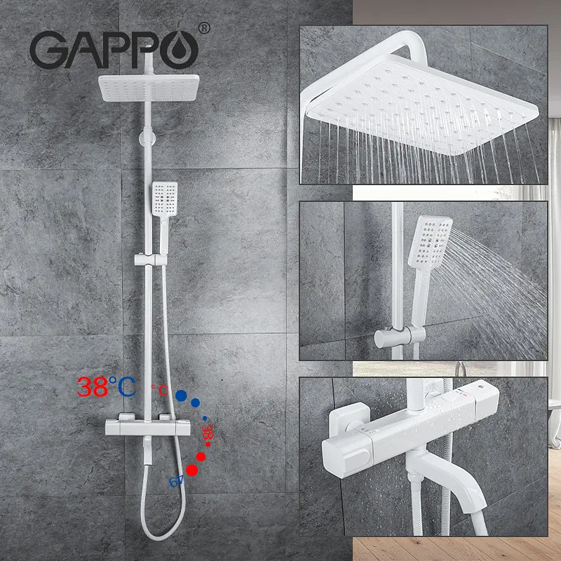 Душевая система с термостатом Gappo G2491-8, излив - переключатель на лейку, белый, Белый - фото 2