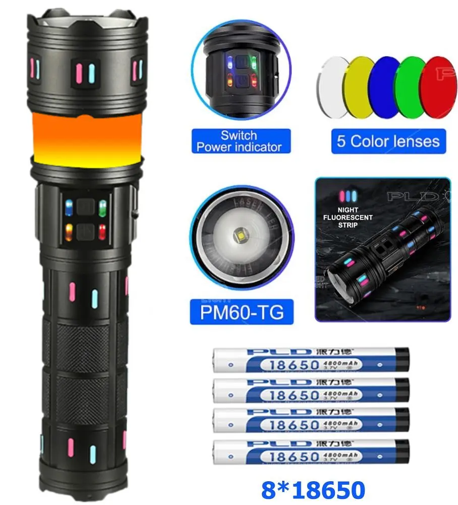 Ліхтар NIGHT VISION FLUORESCENCE XPRO AK178-WHITE LASER LED PM60-TG+COB 8x18650 3.7V, Power Bank, ЗУ Type-C, zoom, 5 фільтрів (47156-178_1489) - фото 5