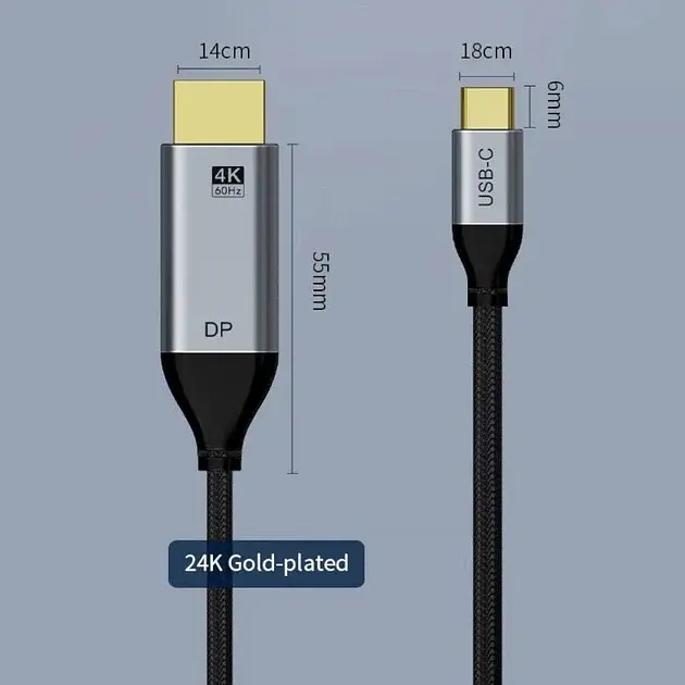 Кабель CABLETIME USB Type-C to DisplayPort (сумісний з Thunderbolt 3/4) 1.8m 4K/60Hz для MacBook/iMac - фото 5