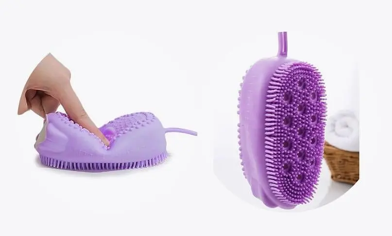 Мочалка масажна силіконова Bath Brush WN-12 двостороння з петлею фіолетовий - фото 3