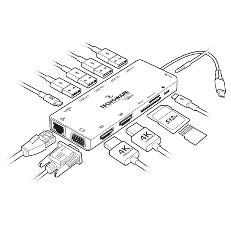 Порт-реплікатор TECNOWARE Dock Station USB TYPE-C 13 in 1 Adapter HUB (FHUB17692) - фото 3