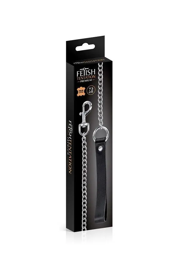 Повідець із натуральної шкіри Fetish Tentation Premium Metal leash with cowhide leather wrist 72 см - фото 2