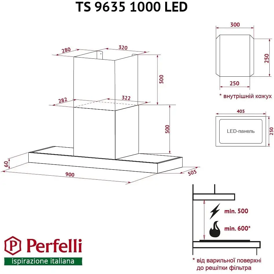 Витяжка Т-подібна Perfelli TS 9635 I/WH 1000 LED - фото 11