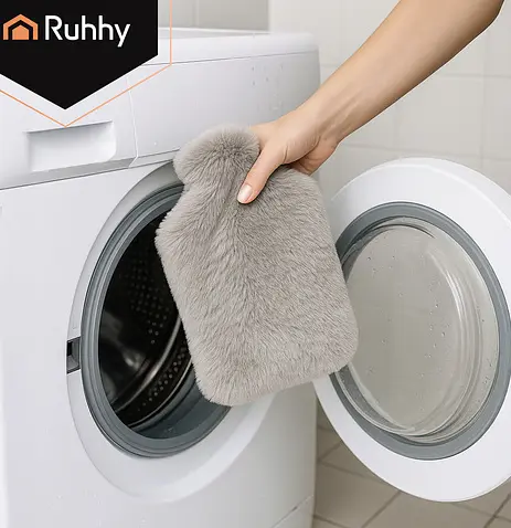 Гумова грілка з плюшевим чохлом Ruhhy 26383, 1.8 л, Bunny, сірий/бежевий — тепло для тіла до 3 годин - фото 4