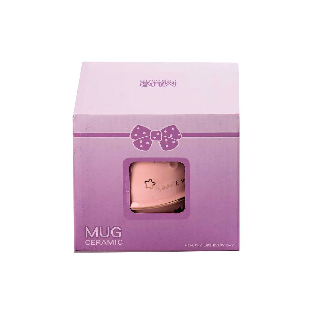 Чашка керамическая Happy Life Space Walk с крышкой и ложкой розовая 400 мл HP8226P - фото 3