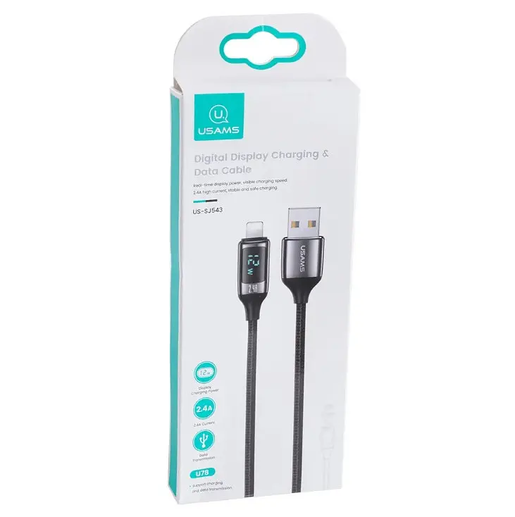 Кабель Usams SJ543 U78 Lightning Digital Display Charging Data Cable 1.2 м Чорний - фото 2