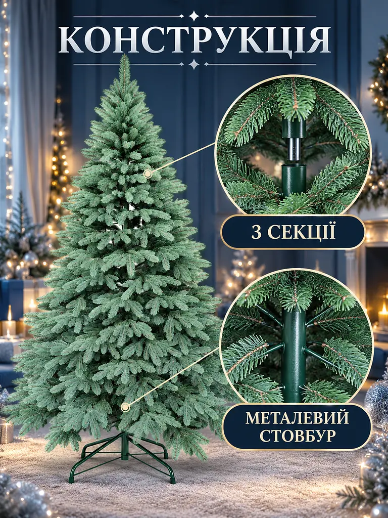 Лита штучна ялинка YaLINKA ШЗ23 Бескиди 230 см на металевій підставці, зелена (49676457) - фото 6