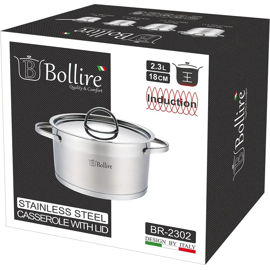 Каструля Bollire Catania, з кришкою, срібляста, 18 см, 2,3 л (BR-2302) - фото 3