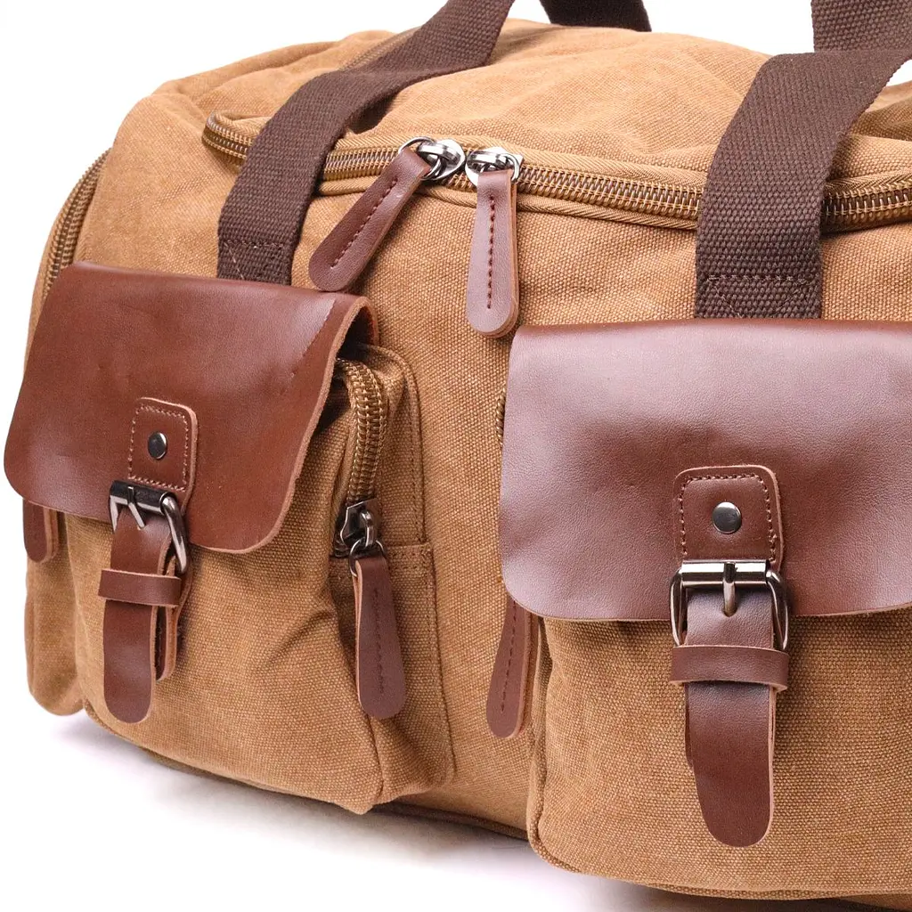 Зручна дорожня сумка із щільного текстилю 21239 Vintage коричнева - фото 5