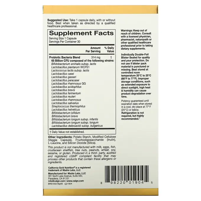 Пробіотики та пребіотики LactoBif Probiotics 65 Billion CFU 30 капсул CGN vit0005081 - фото 2