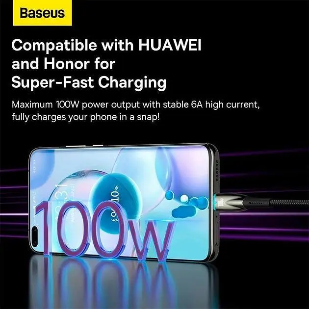 Кабель Baseus Glimmer Series Fast Charging USB-A to USB-C 100W 2m Black (CADH000501) - фото 8