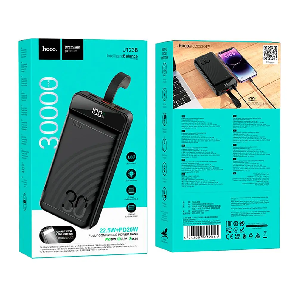 Універсальна мобільна батарея Hoco J123B Element 30000 mAh Black (35153_3345053) - фото 3