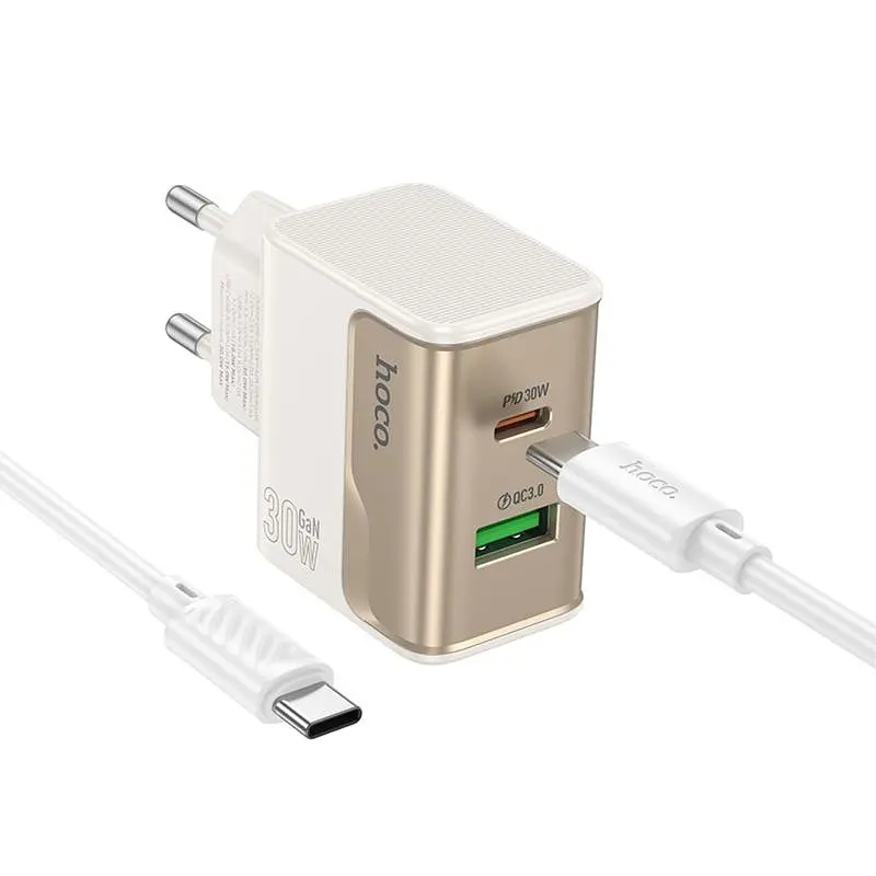 МЗП Hoco CS73A Star Speed PD30W+QC3.0 (1USB-A/1C) + кабель Type-C to Type-C White - фото 2