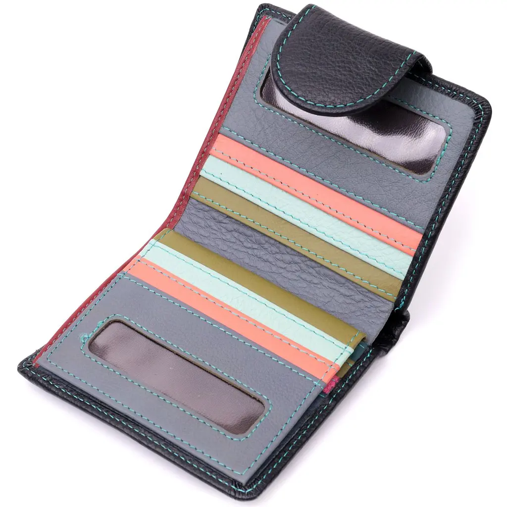 Шкіряний стильний гаманець з монетницею зовні ST Leather 19454 чорний - фото 10