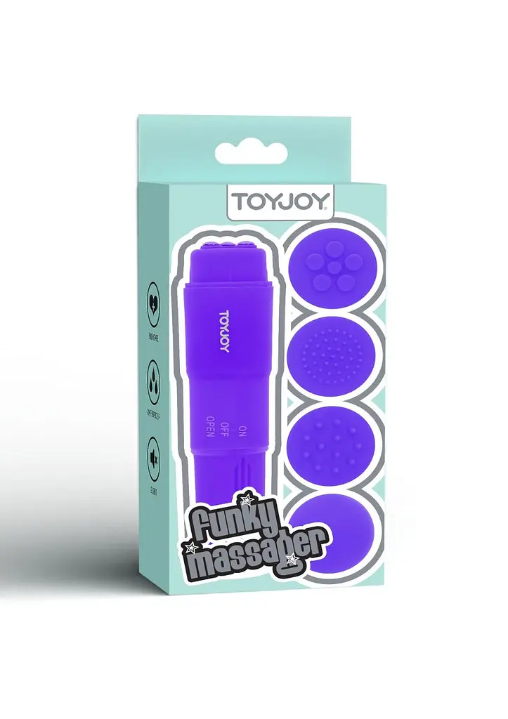 Вібромасажер з насадками Toy Joy Funky Massager, 10х2.5 см (фіолетовий) - фото 4