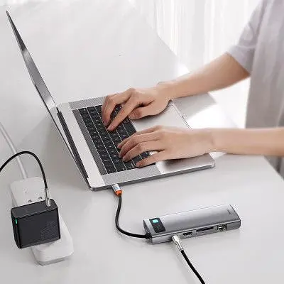 Концентратор Baseus USB3.1 Type-C to USB C(PD)100W/HDMI 4K 30Hz/VGA/USB3.2/RJ45/SD+TF 9in1 Grey (CAHUB-CU0G) - фото 9