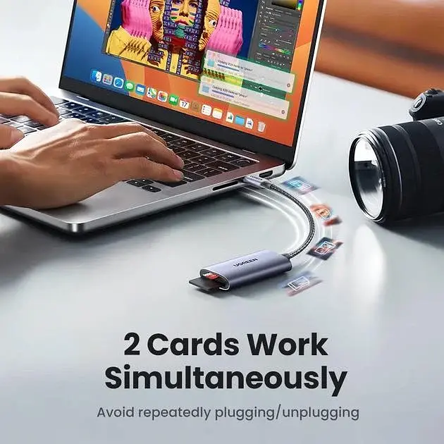 Кардридер USB-C 2 in 1 UGREEN CM401 Card Reader Type-C to SD/TF 4.0 Grey (15251) - фото 4