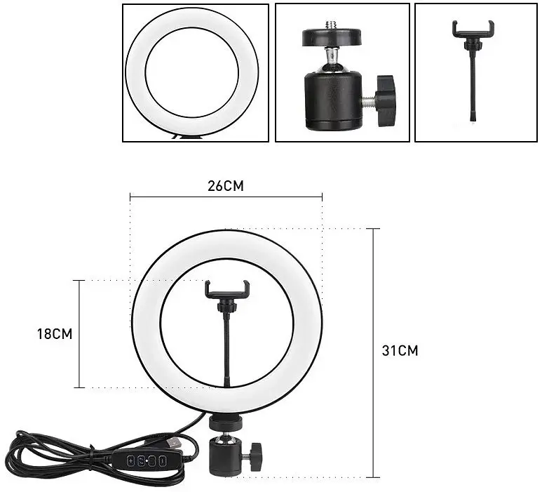Кільцева лампа Primo M-126 селфі-кільце з тримачем смартфона 26 см - фото 3
