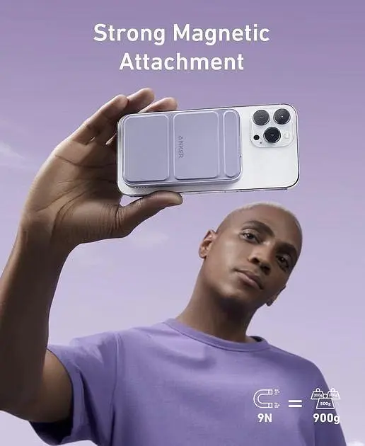 Магнитный павербанк Anker 622 MagGo 5000 mAh 12 W с беспроводной зарядкой и подставкой фиолетовый - фото 4