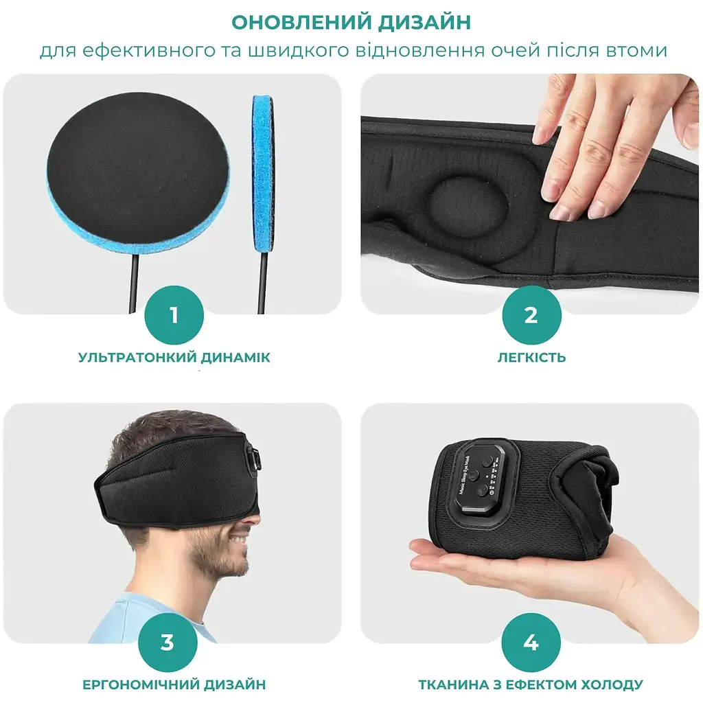 Маска Supretto для сна и отдыха с Bluetooth гарнитурой синяя (90530001) - фото 7