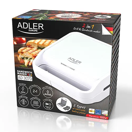 Мультимейкер 2 в 1 Adler AD 3070 (Бутербродниця — гриль) - фото 9