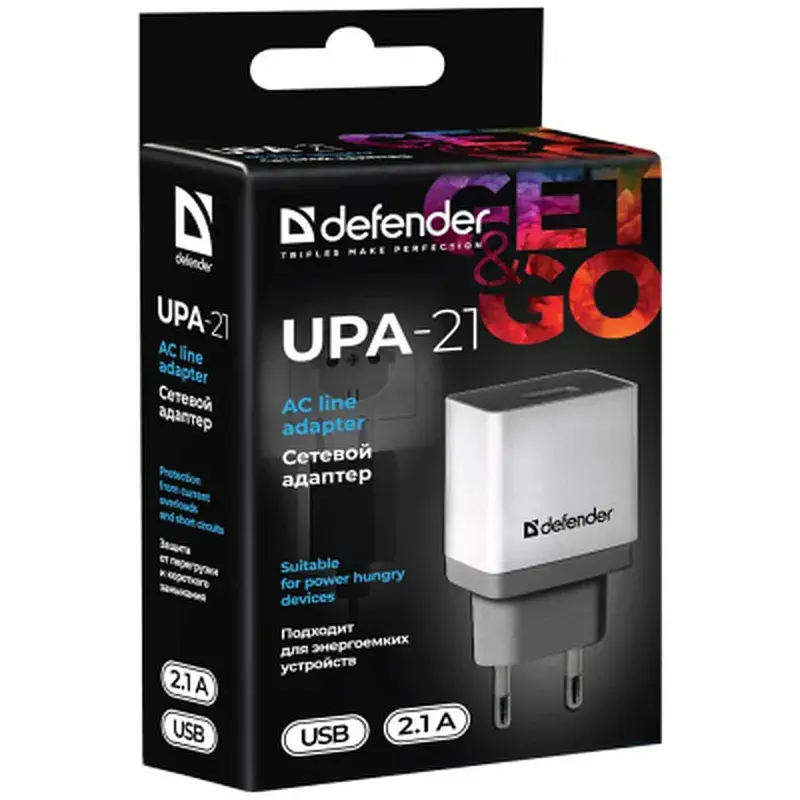 Зарядний пристрій Defender UPA-21 white, 1xUSB, 5V / 2.1A (83571) - фото 3
