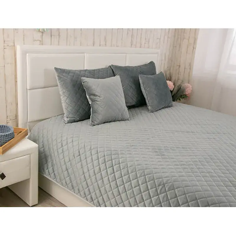 Покривало Руно двостороннє декоративне Velour Dark Grey ромб 150х220 см (360.55_Dark Grey ромб) - фото 2