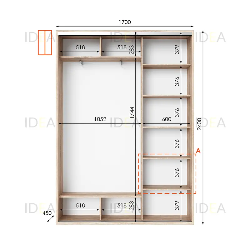 Шафа-купе Idea серія 1 170 x 45 x 240 см Дуб сонома Дзеркало - фото 2