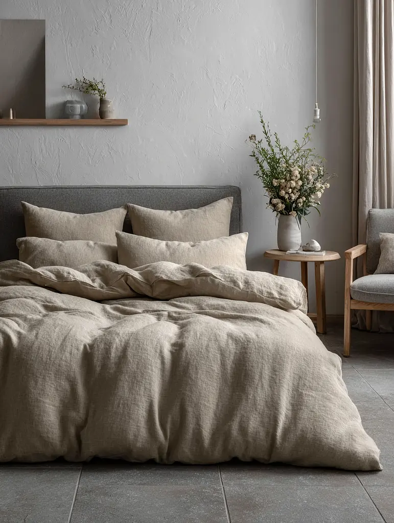 Комплект постільної білизни Ecotton двоспальний 180х215 см теплий із фланелі однотонний бежевий Beige (23820)