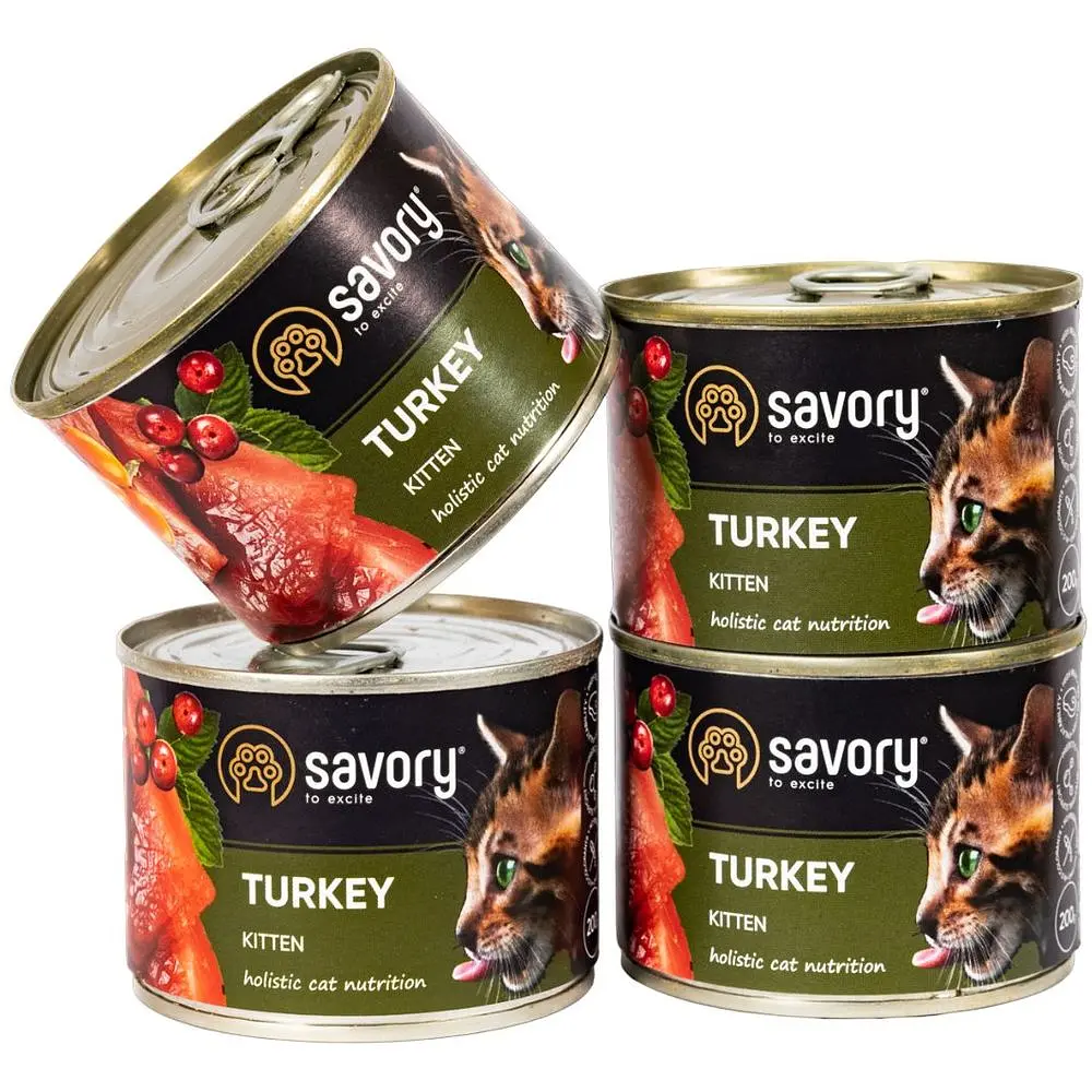 Набір вологих кормів для кошенят Savory Kitten 3+1 з індичкою 800 г (4 шт. х 200 г) - фото 3
