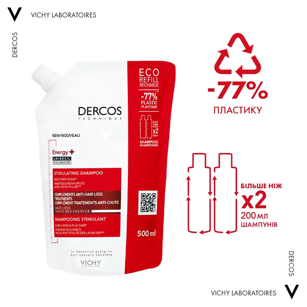 Тонизирующий шампунь Vichy Dercos Energy+ с Аминексилом и Ниацинамидом для борьбы с выпадением волос 500 мл - фото 4