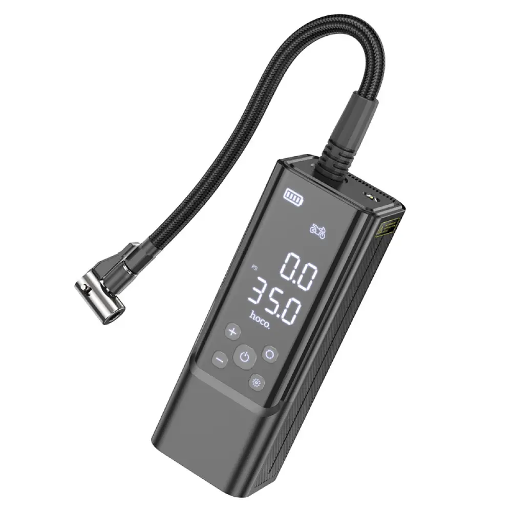 Портативний повітряний насос HOCO ZP7, до 10 атм, вбудований акумулятор 5000mAh, ліхтарик, Black, Box - фото 6