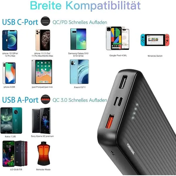Портативний зарядний пристрій Ockeyed 20000 мАг USB C для мобільного телефону - фото 4