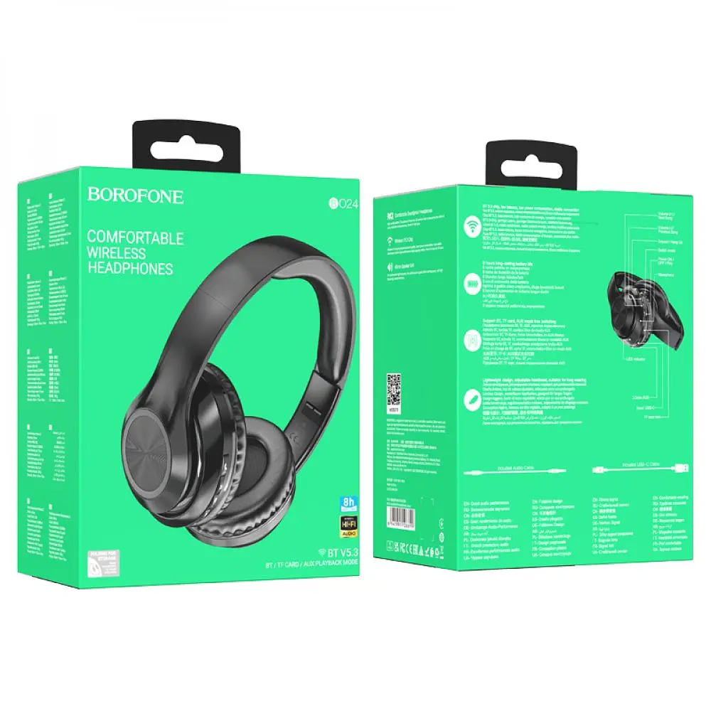 Бездротові накладні навушники Borofone BO24 Bluetooth V5.3 AUX/ Type-C 200mAh 8 год Чорний - фото 2