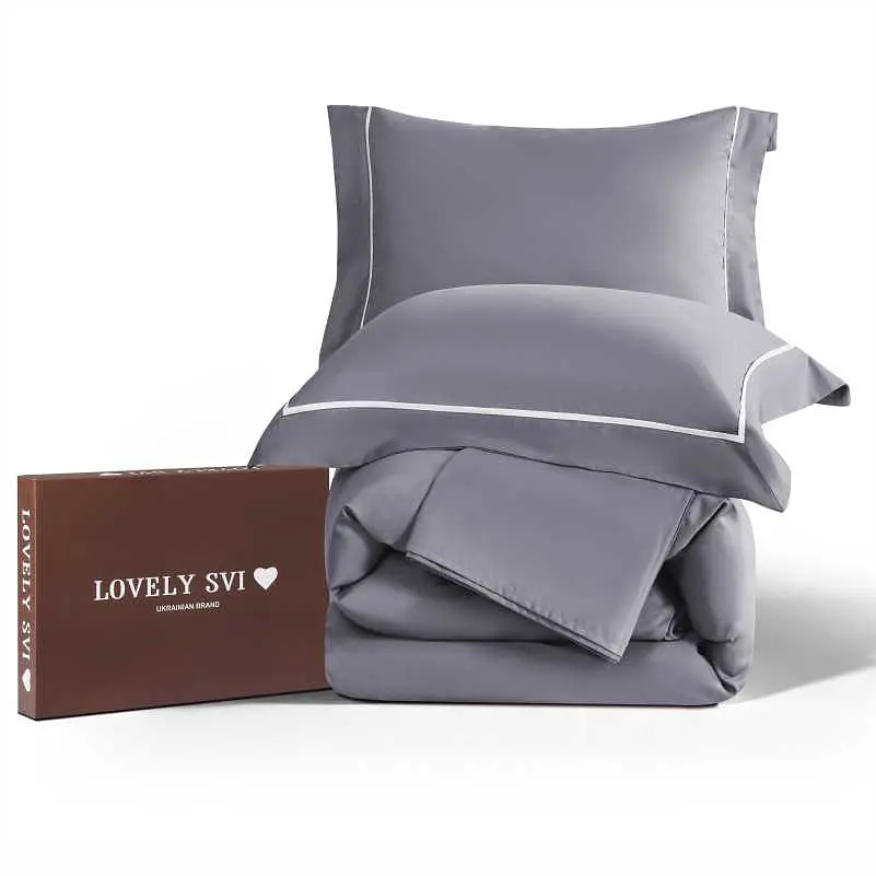 Комплект постільної білизни Lovely Svi сатин люкс 300ТС (135г/м2) Полуторний Grey (210326)