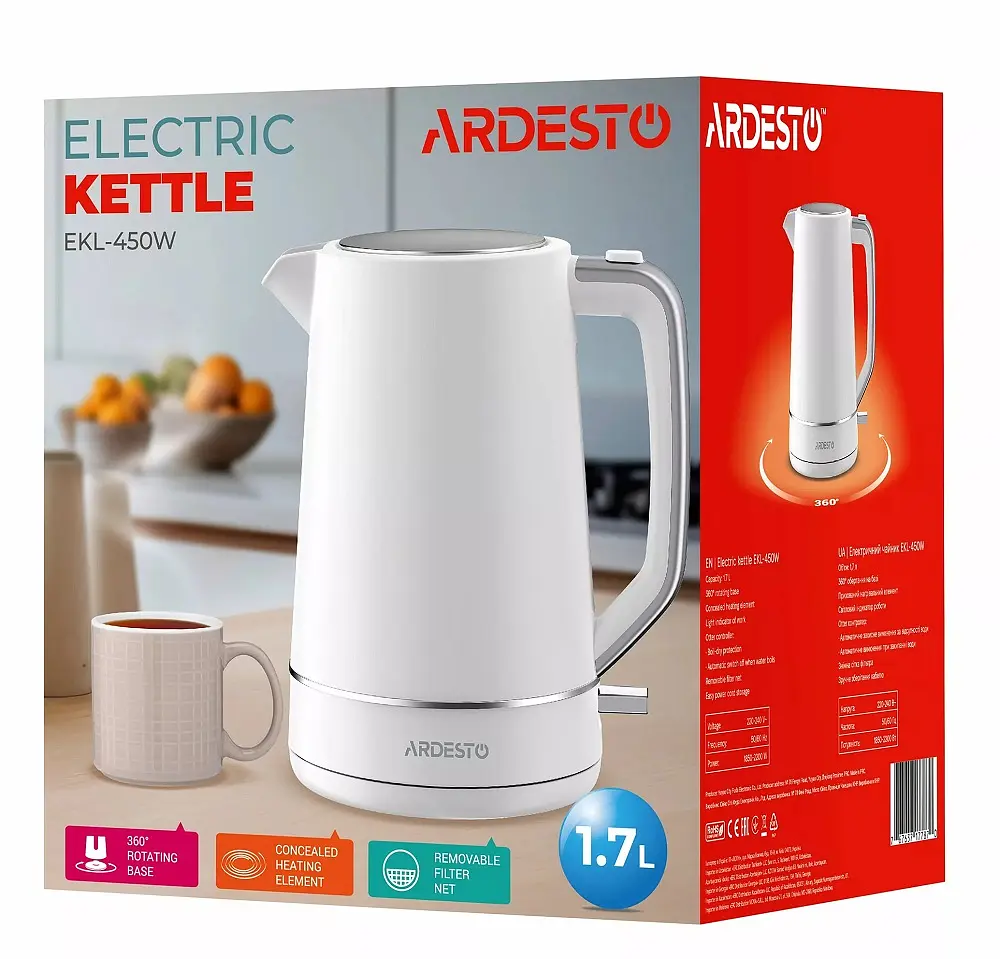 Електрочайник Ardesto EKL-450W White 2200W 1.7 л - фото 6