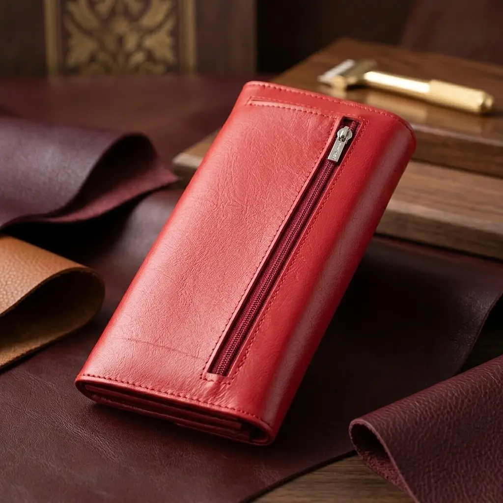 Жіночий гаманець з геометричним клапаном з натуральної шкіри ST Leather 22545 червоний - фото 3