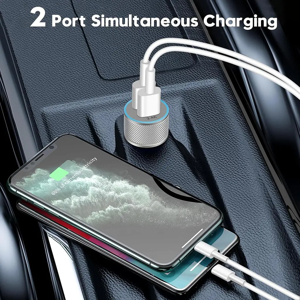Автомобільний USB зарядний пристрій 5V/2.4A з двома портами та кабелем USB-C 1 м - фото 7