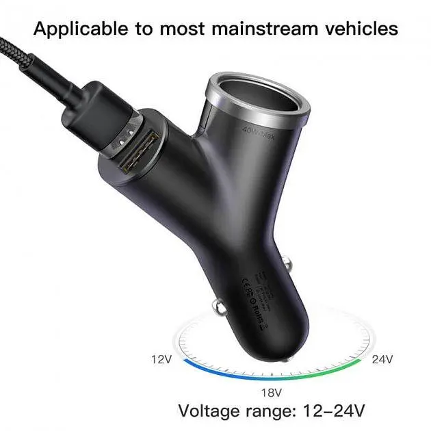 Автомобільний зарядний пристрій Baseus Y type dual USB+cigarette lighter extended carcharger CCALL-YX01 - фото 9