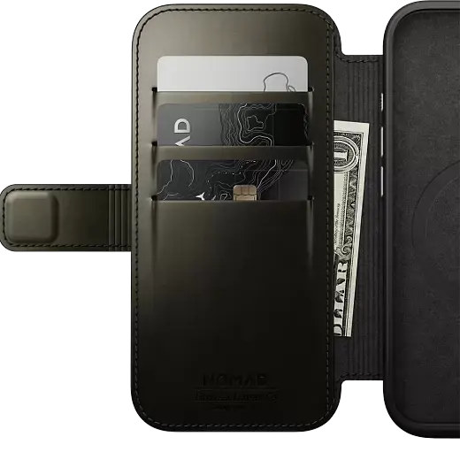 Шкіряний чохол-книжка Nomad Horween Leather Folio Case Green Chrome для iPhone 16 Pro (NM01385585) [Limited Edition] - фото 6