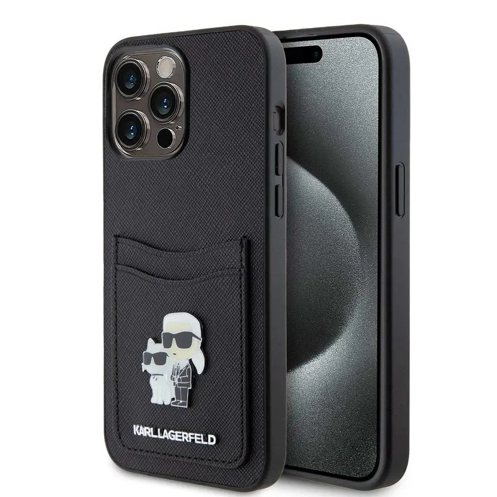 Чехол Karl Lagerfeld PU Saffiano Card Slot Metal Karl and Choupette Back Cover для iPhOne 15 Pro Max Black - фото 3