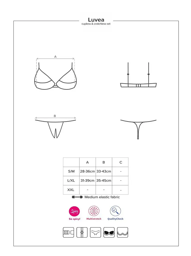 Комплект білизни Obsessive Luvae otwarty, L/XL (чорний) - фото 9