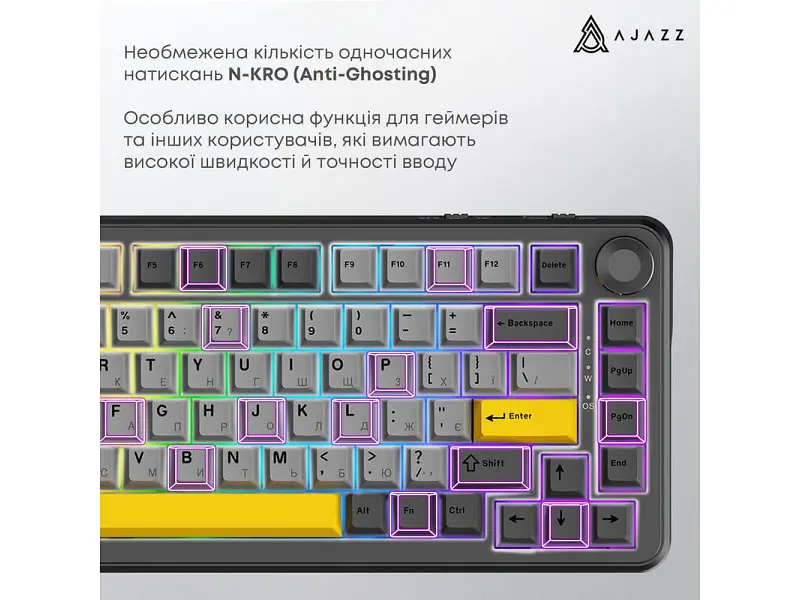 Клавіатура Ajazz AK820 Max Plus Black Grey Yellow (AK820MAX-DD-BGY) - фото 3