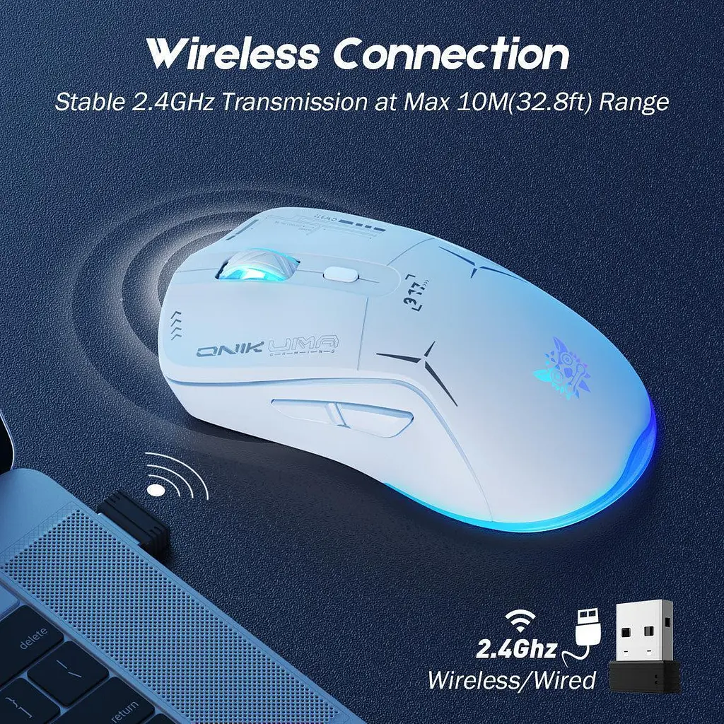 Компьютерная мышка Onikuma беспроводная игровая CW917 с подсветкой Bluetooth 2.4GHz эргономичная аккумуляторная для ПК - фото 6