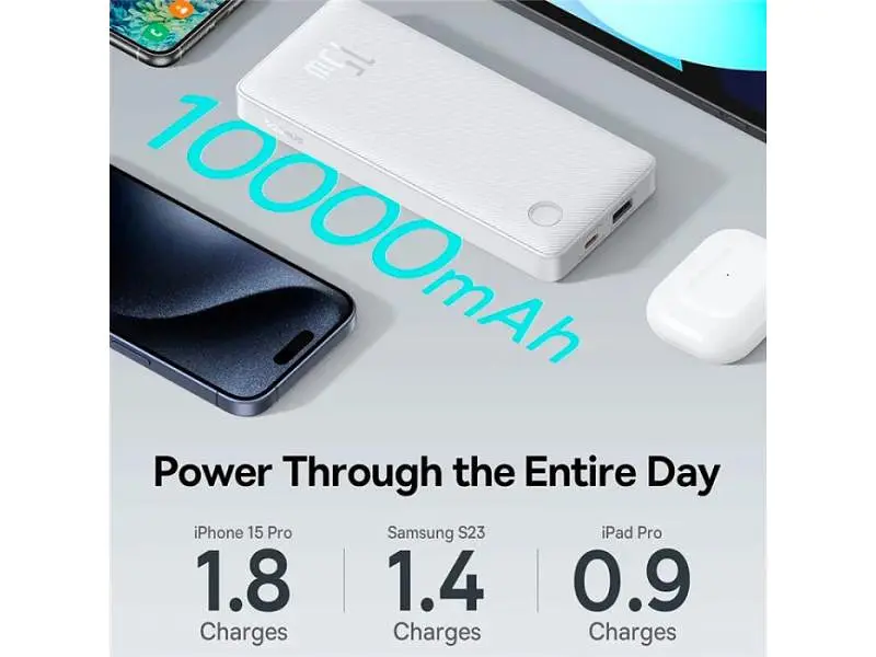 Зовнішній акумулятор (Power Bank) BASEUS Airpow Lite 10000mAh 15W White (P10067500213-00) - фото 5