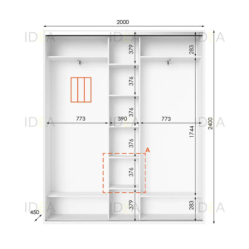 Шафа-купе Idea серія 2 200 x 45 x 240 см Білий Дзеркало - фото 2