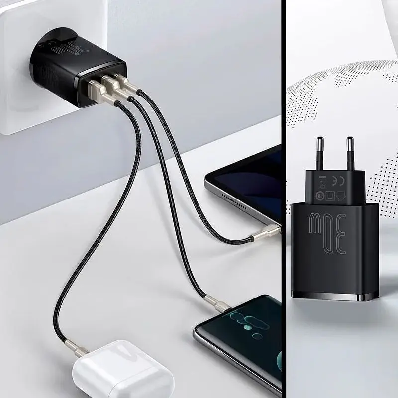 Мережевий зарядний пристрій Baseus Compact Quick Charger 2U+C 30W Black (CCXJ-E01) [73372] - фото 7